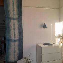 Linen, fold resist & indigo dye