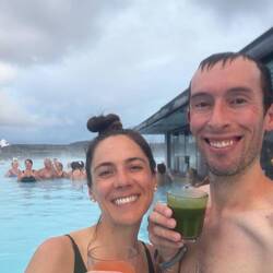 Enjoying smoothies at Blue Lagoon