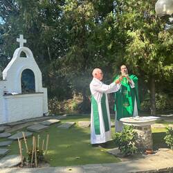 Fr. Rico, assisted by Deacon Mark, celebrated mass in this idyllic outdoor setting