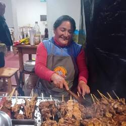 We enter an little shop where these delicious shashliks are served. Hmm. Our best dinner!