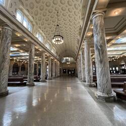 Inside the Utica train station.