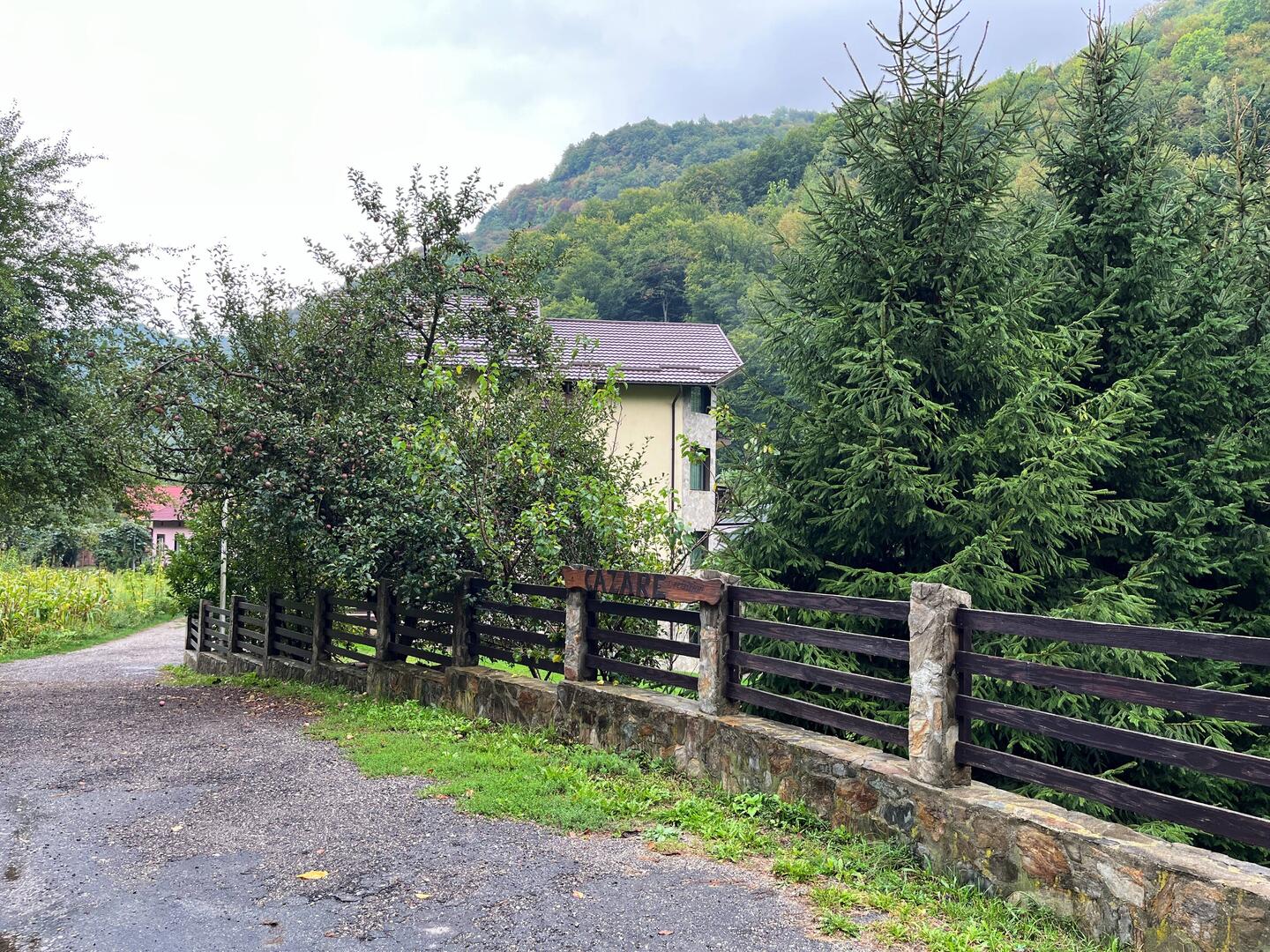 Blick auf die Pension vom Punkt mit Mobilfunk 🫣