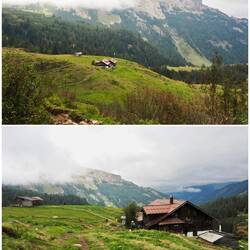 Blick hinter der Scharte zur Schwarzwasserhütte und dem Ifen