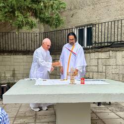 Fr. Rico, assisted by Deacon Mark, saying mass at Veria