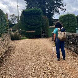 Can you see the monkey face cut into the hedge in front of Cassie?