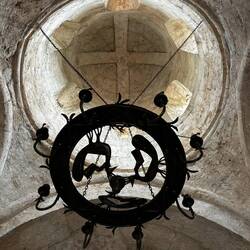 The only cross in the church is on the ceiling