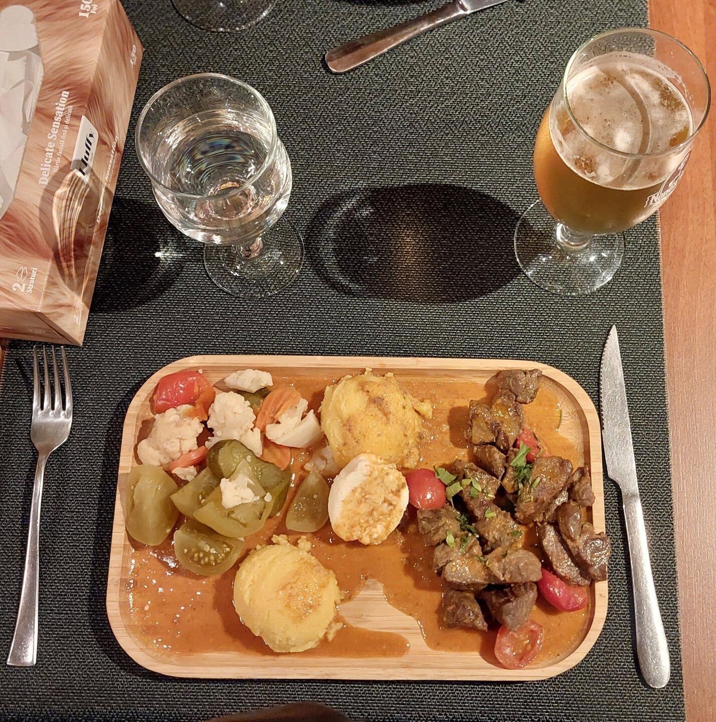 Dinner last night; Pastrama and mamaliga