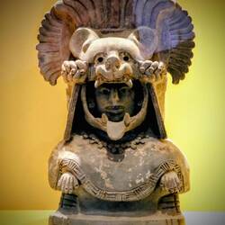 Funerary offering: statuette of a woman with a jaguar mask.