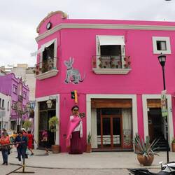 Streets of Oaxaca. Notice the abundance of bright colors.