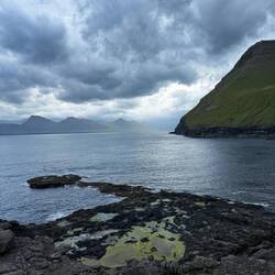 View from the shore of Gjógv