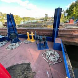 View at tug's bow of barge tie up