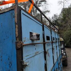 Neugierige Schnauze aus dem Hundeanhänger