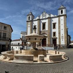Fountain, 8 spouts for 8 streets entering the square. Many of the buildings have been restored