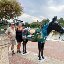 Rosanne and I photo op at the Waterford Welcome Center