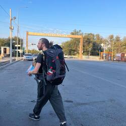 Dan at the Kazakh-Kyrgyz border