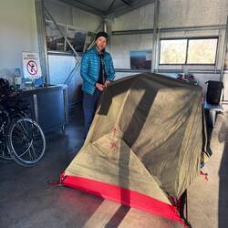 Camping under cover in the Delegate campsite kitchen
