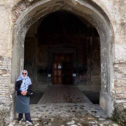 Wearing my scarf and the wraparound skirt