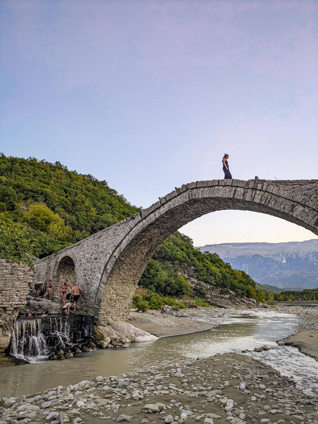 Ura e Kadiut, an old Ottoman bridge near some (busy) thermal pools