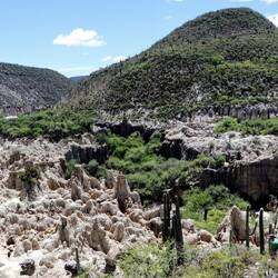 Hiking on rough terrain.