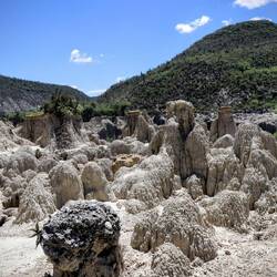 Hiking on rough terrain, through nature.