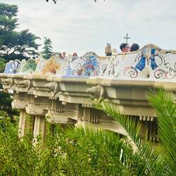 The back of the central square seats, decorated with mosaics & holes to allow water to drain