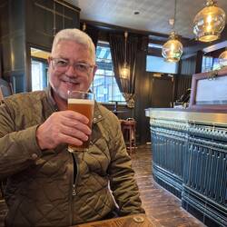 Adrian's first beer back in his motherland