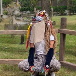 Ein Tänzer mit Schweinekopf