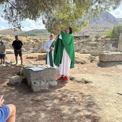 Fr. Rico, assisted by Deacon Mark, celebrating mass at Corinth