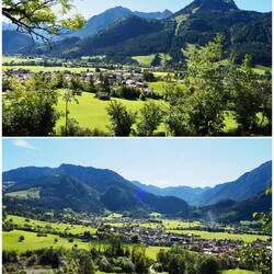 Blick auf Hindelang und die gegenüberliegenden Berge