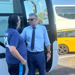 Fr. Rico thanking Dimitri, the best bus driver in Greece, for all his fine driving