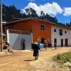 Picking up supplies on a mountain village