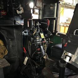 The business side of the locomotive cab