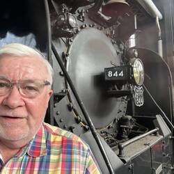 Ed snapped me beside their other refurbished locomotive, a big 4-8-4 "Northern" type