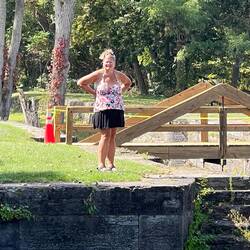Rosanne standing on top the locks