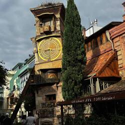 This whimsical clock tower was built in 2010 and is intentionally leaning