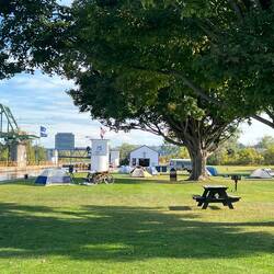 Numerous bicyclist's tents when we returned to the boat.