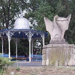Riverside promenade; the white pelican is a symbol of the Danube Delta
