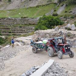 EIN Traktor nimmt mich ein Stück mit.