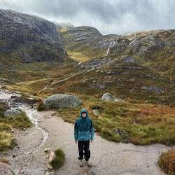 In a valley about halfway