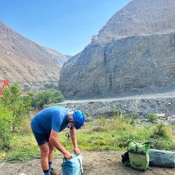 Packing up after a night in the canyon