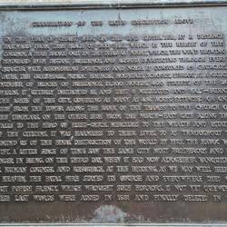 Plaque describing the fire as written at the time