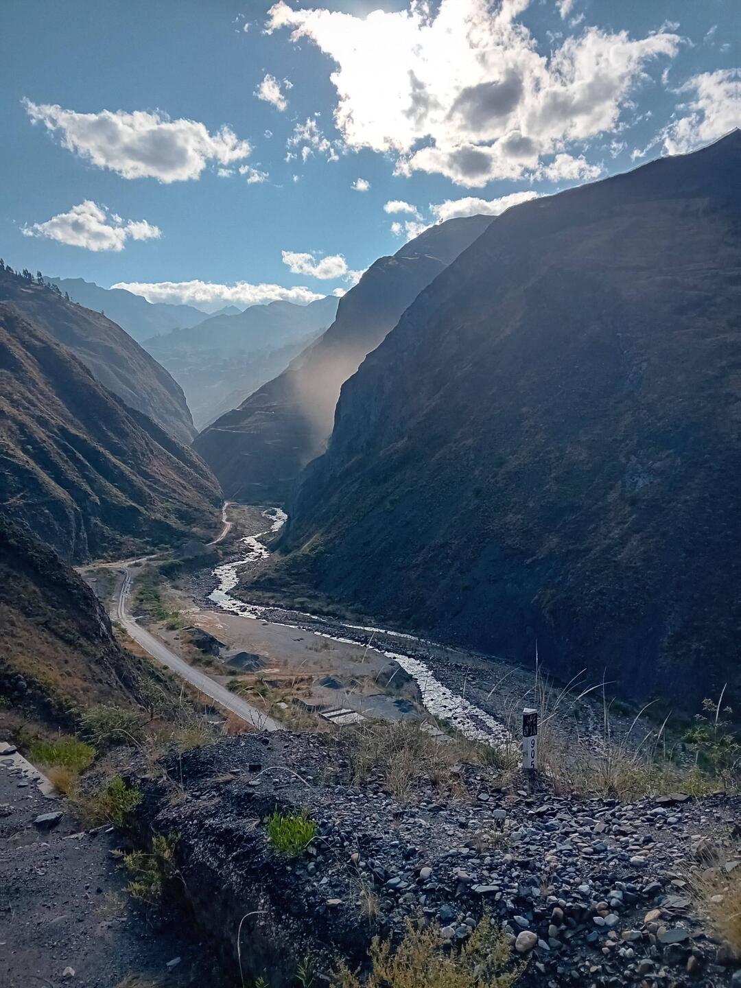 Th upstream section of the Rio Tablachaca gorge, a dusty landslide happening