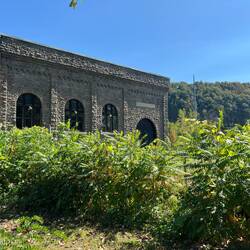 Old power house. Says Utica Gas and Electric over door.
