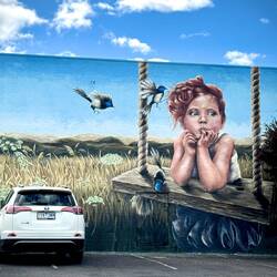 We liked this art of a girl surrounded by a group of Superb Fairywrens (what a great name)