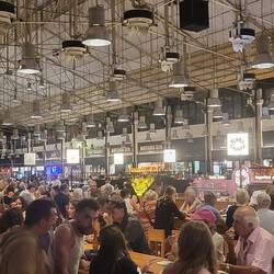 This is the Time Out Food Market packed with people but quick to get a seat.