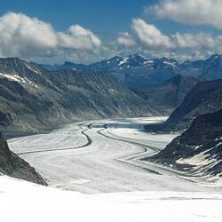 Our lunchtime view of the mountain-rimmed Aletsch Glacier — Jungfraujoch, Switzerland.