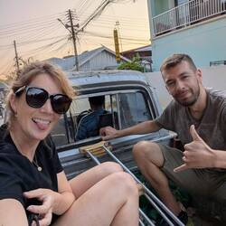 On the way to the hardware store to buy a wooden board for our bunk bed