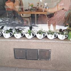 Outside a tea shop