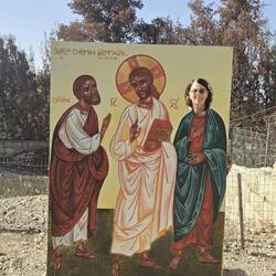 Susan having fun on the Emmaus Rd.