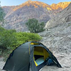 Our tent place. The sun sets very early!